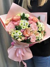 Букет нежные объятья в Молоково Букет цветов из: Гвоздики, Розы и Хризантемы в Молоково