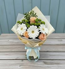 Букет цветов из:  Герберы, Розы и Хризантемы в Молоково